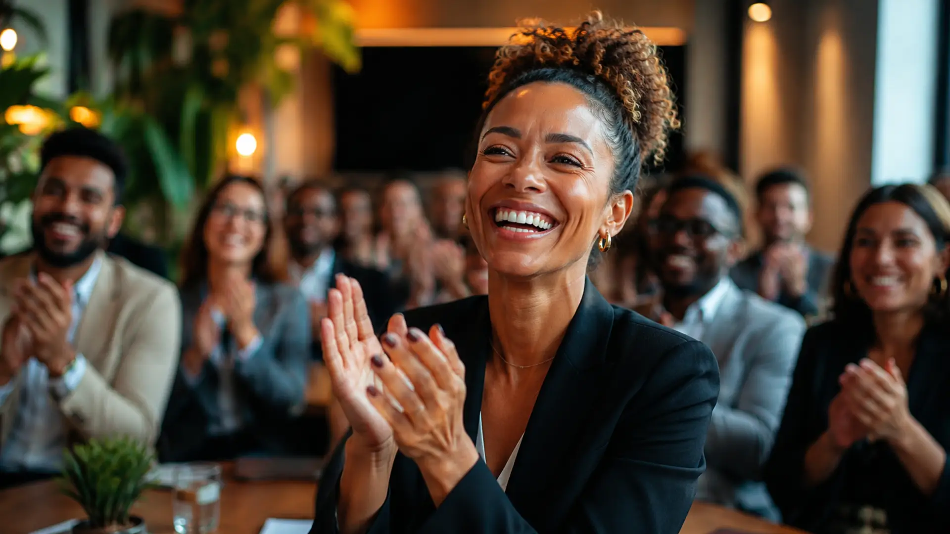 Female executive applauding a great presentation