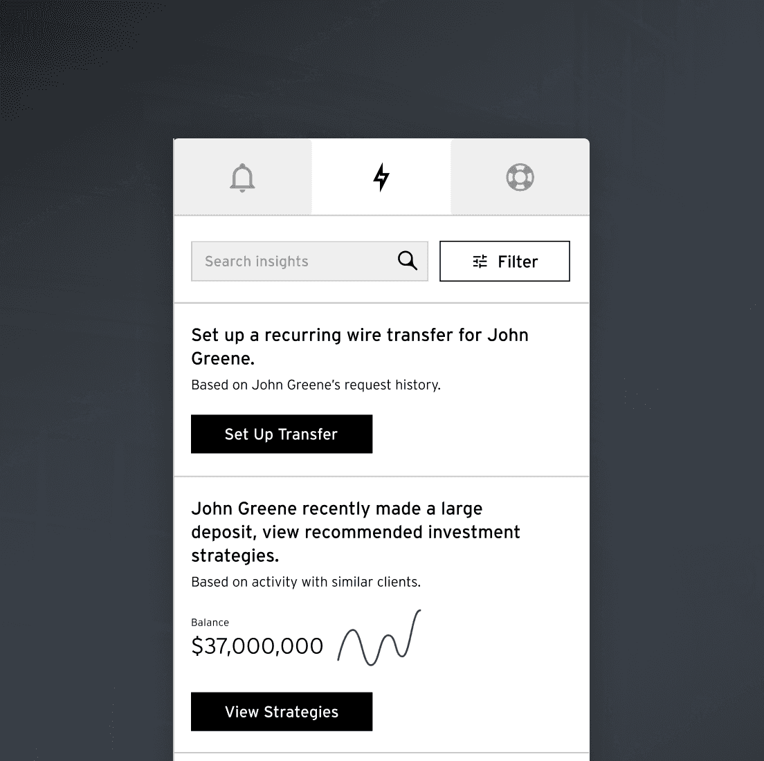 Wireframe of an assist panel