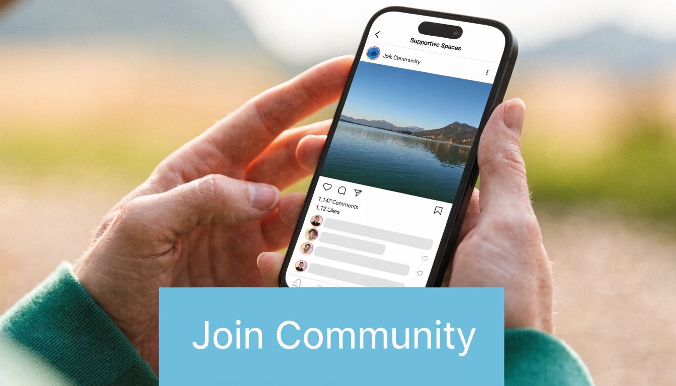 A person holding a smartphone showing an online social community profile on a social media app.