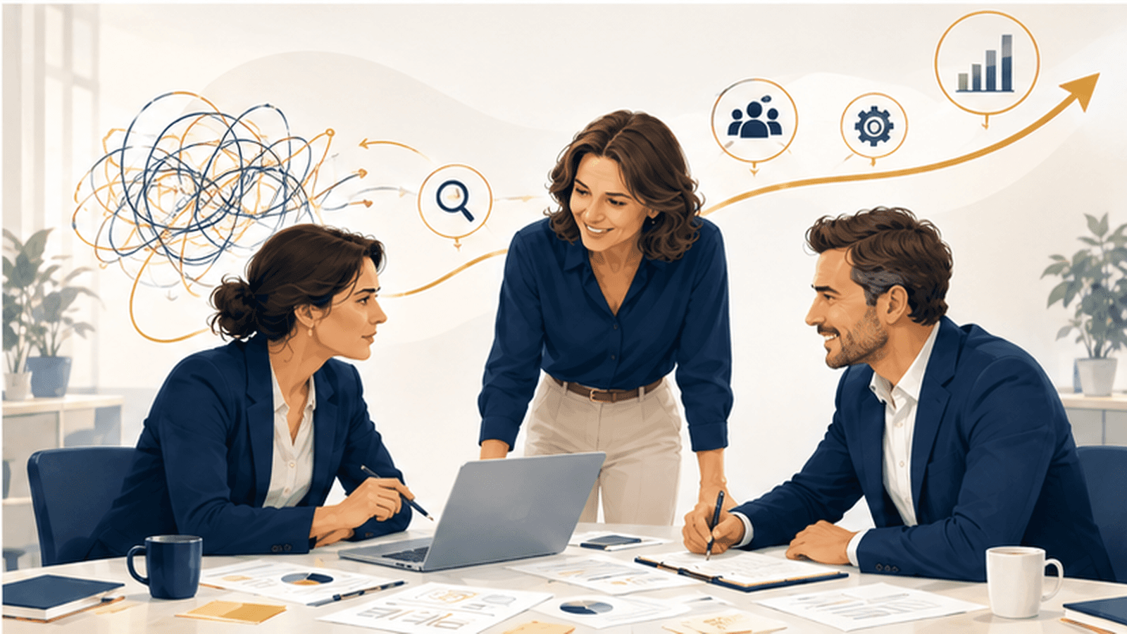 Une équipe transforme progressivement une situation organisationnelle complexe en fonctionnement plus lisible autour d’un projet d’intelligence artificielle.