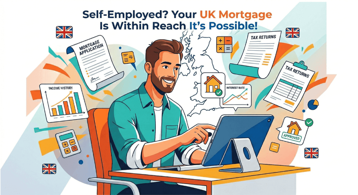 Self-employed professional reviewing UK mortgage options online