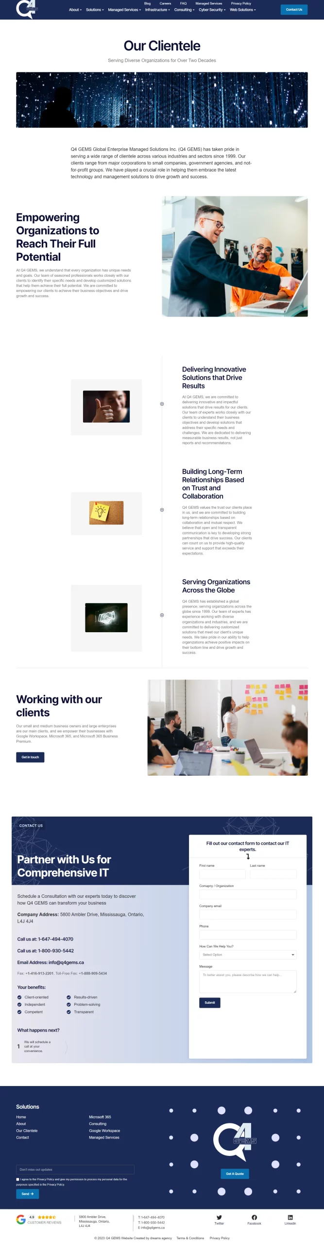 Our-Clientele page for q4gems website developed & designed by Dreams Agency Mississauga, Ontario