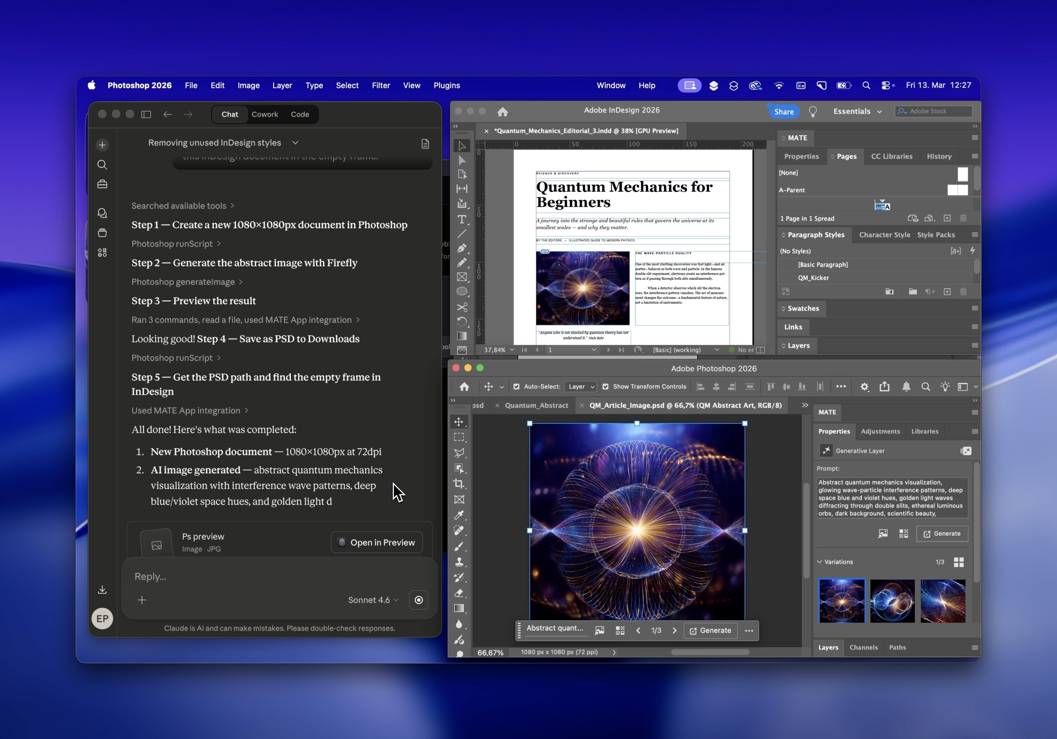 Desktop with Claude and InDesign and Photoshop
