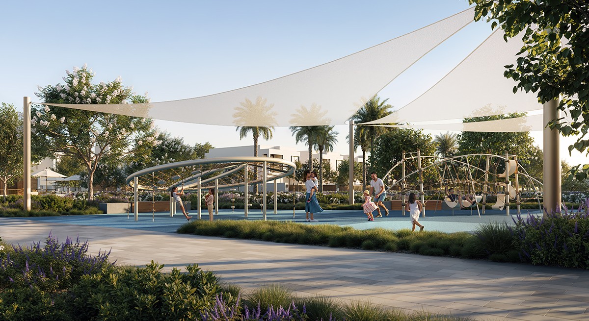 Shaded community playground. Our real estate agents offer guided family tours of Salva the Heights.