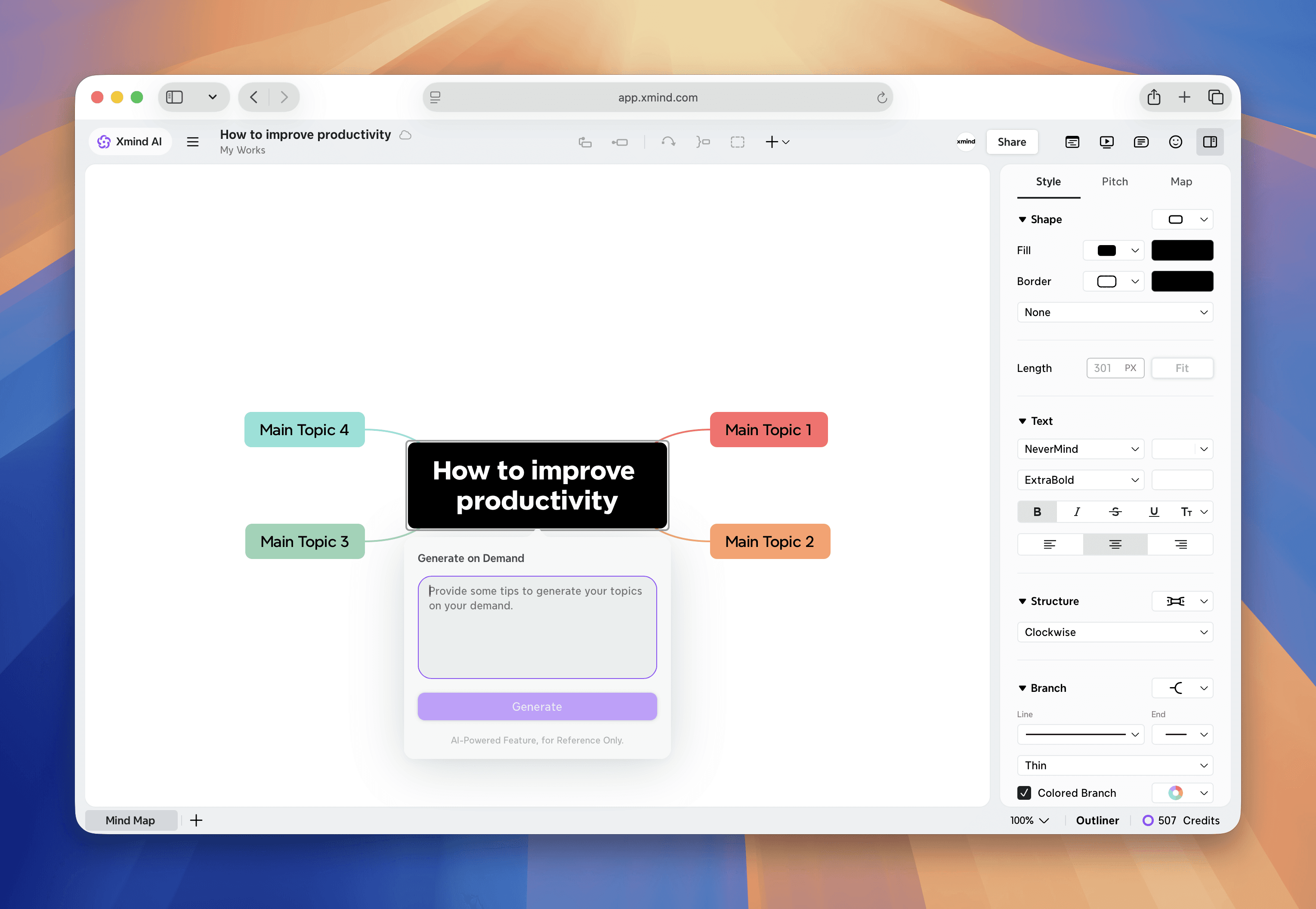 Mind map on improving productivity