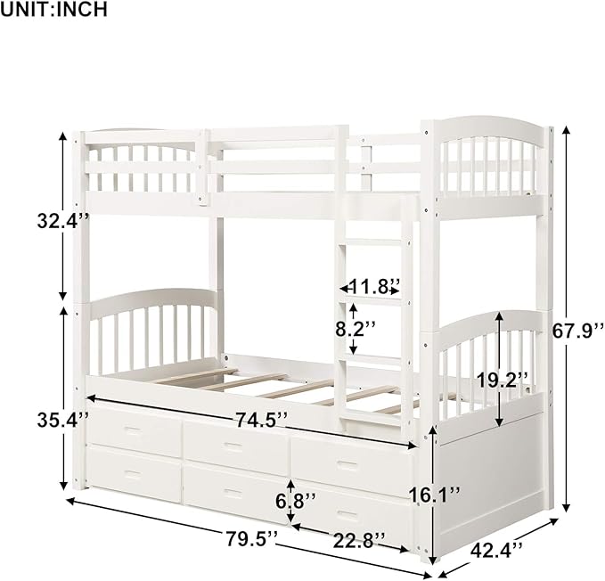 Designed with versatility in mind, the white bunk bed with trundle adapts to your needs effortlessly.