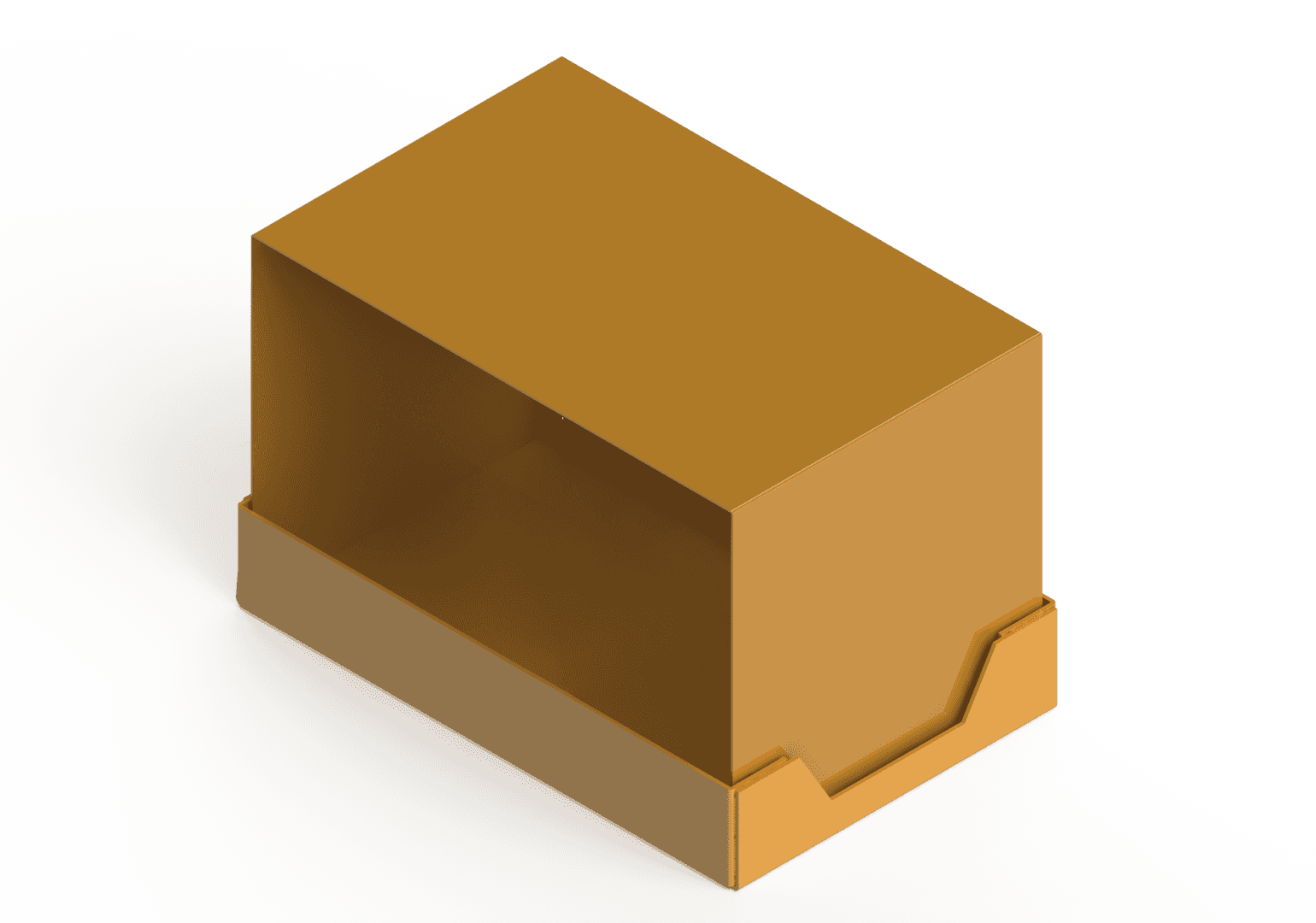 3D-Modell eines orangefarbenen Stapelblocks in Halterung. Moderne Designstudie.