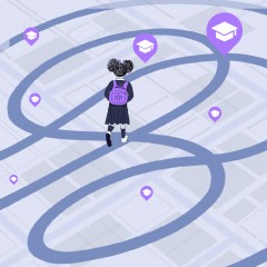 Portada de Escenario actual, nudos críticos y posibilidades de mejora de la Nueva Educación Pública. Ley 21.040 y modificaciones del Boletín 16.705-04, apunte de política pública de IdeaPaís, mostrando una ilustración de una estudiante que camina con su mochila sobre una ruta que muestra un camino con muchas giros y sin dirección clara.