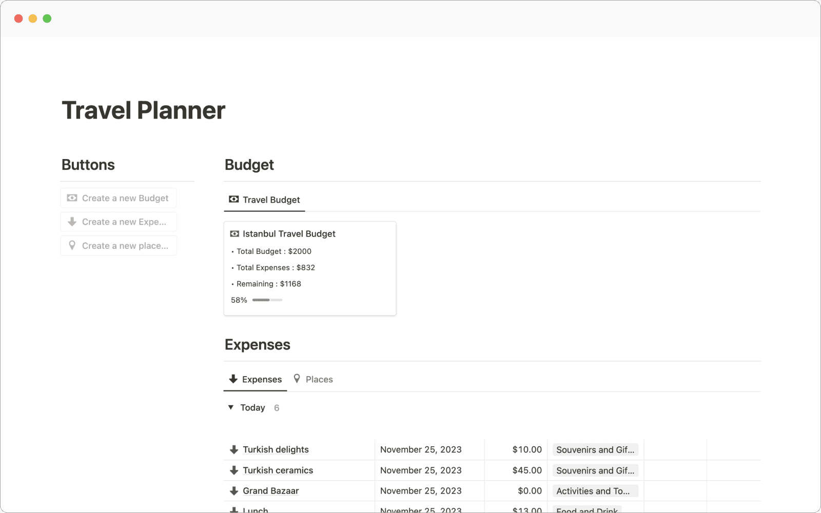 Notion Travel Planner Template