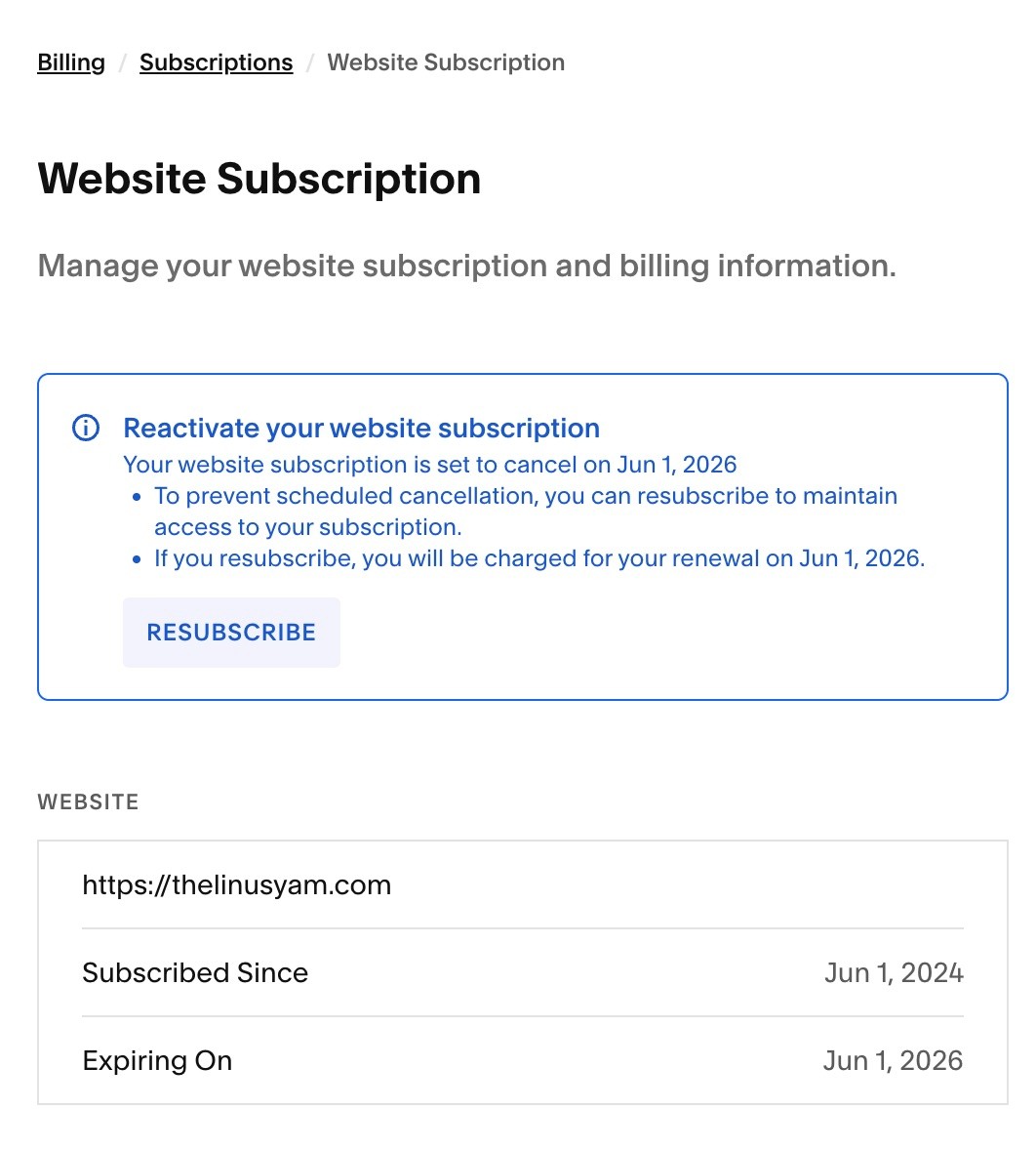 unsubscribing from Squarespace