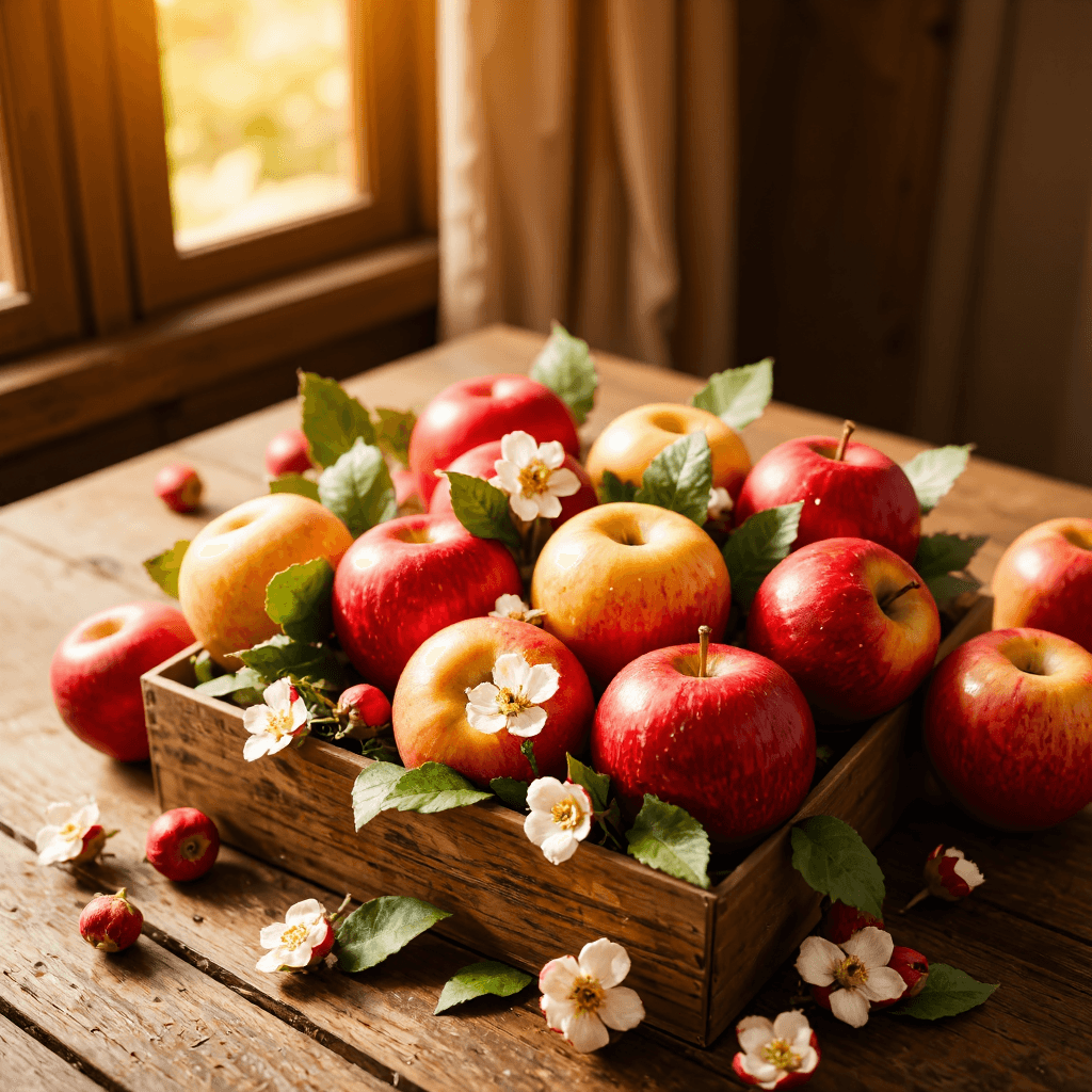product photography of box of assorted decorative apples
