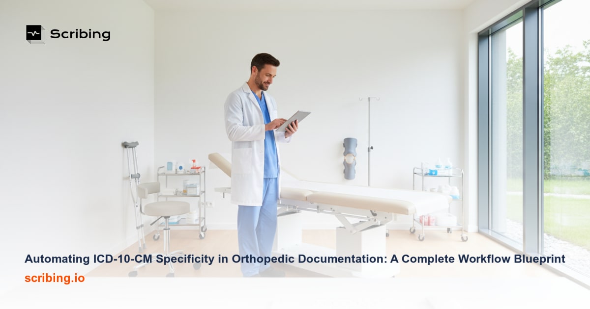 Conceptual illustration of automated ICD-10-CM coding specificity workflow for orthopedic clinical documentation