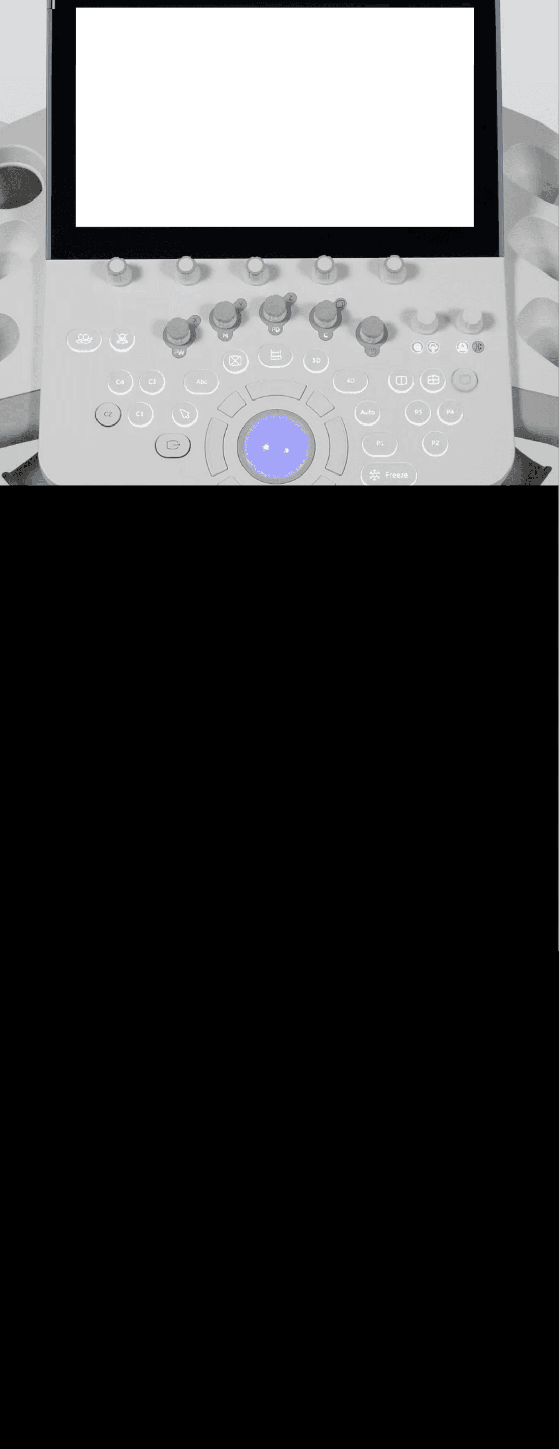 Tablero de ultrasonido con ventana en el display del equipo