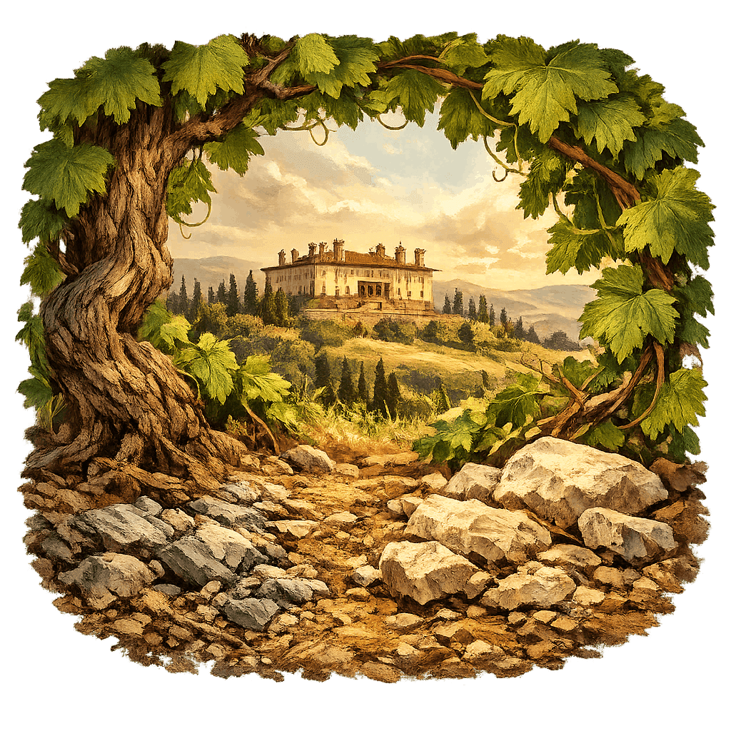 Detailed graphic of the Carmignano wine region.