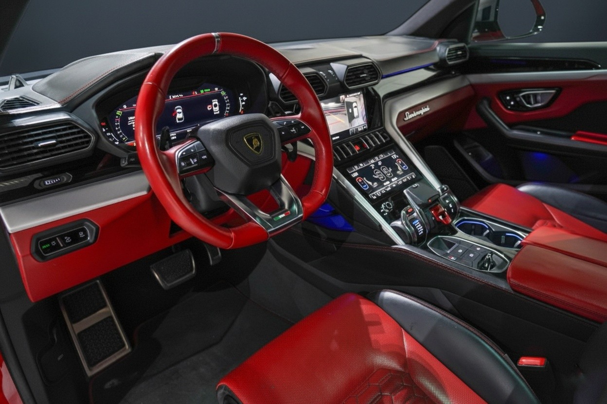 Interior of Lamborghini Urus Mansory style with premium leather and carbon details