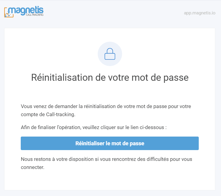 Email de réinitialisation Magnétis