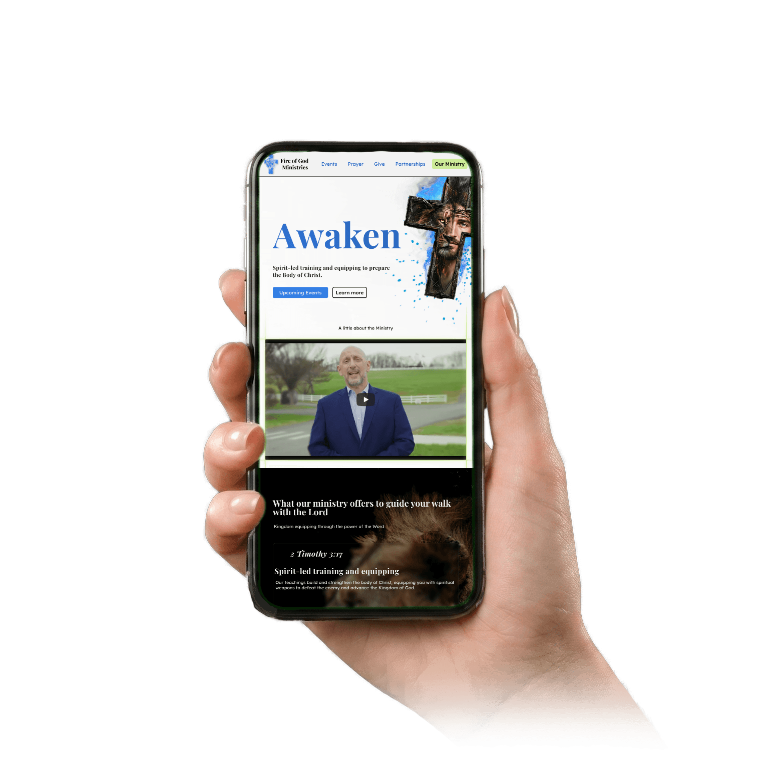 Hand holding website mockup