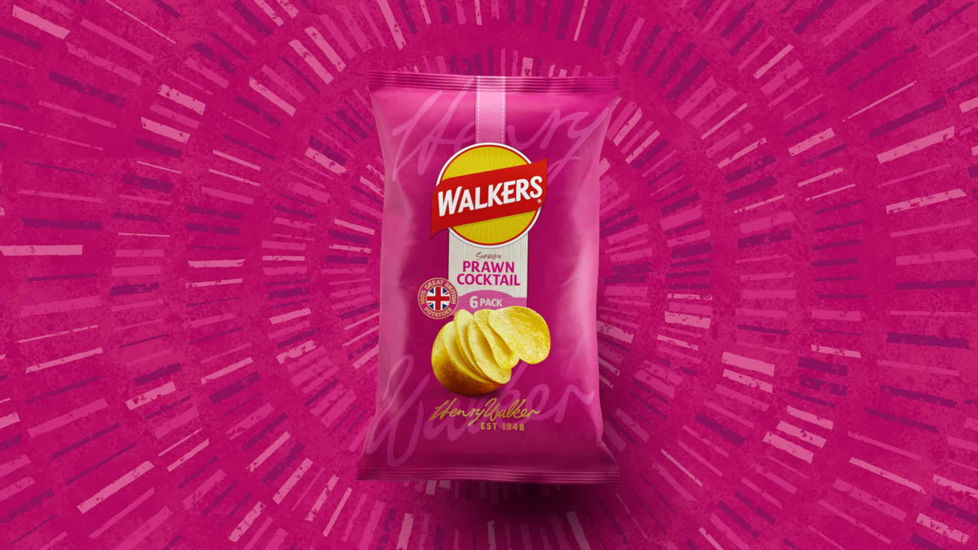 Mainframe product work: Walkers crisps pack in a photorealistic soft-body CGI style for premium retail brand campaigns.