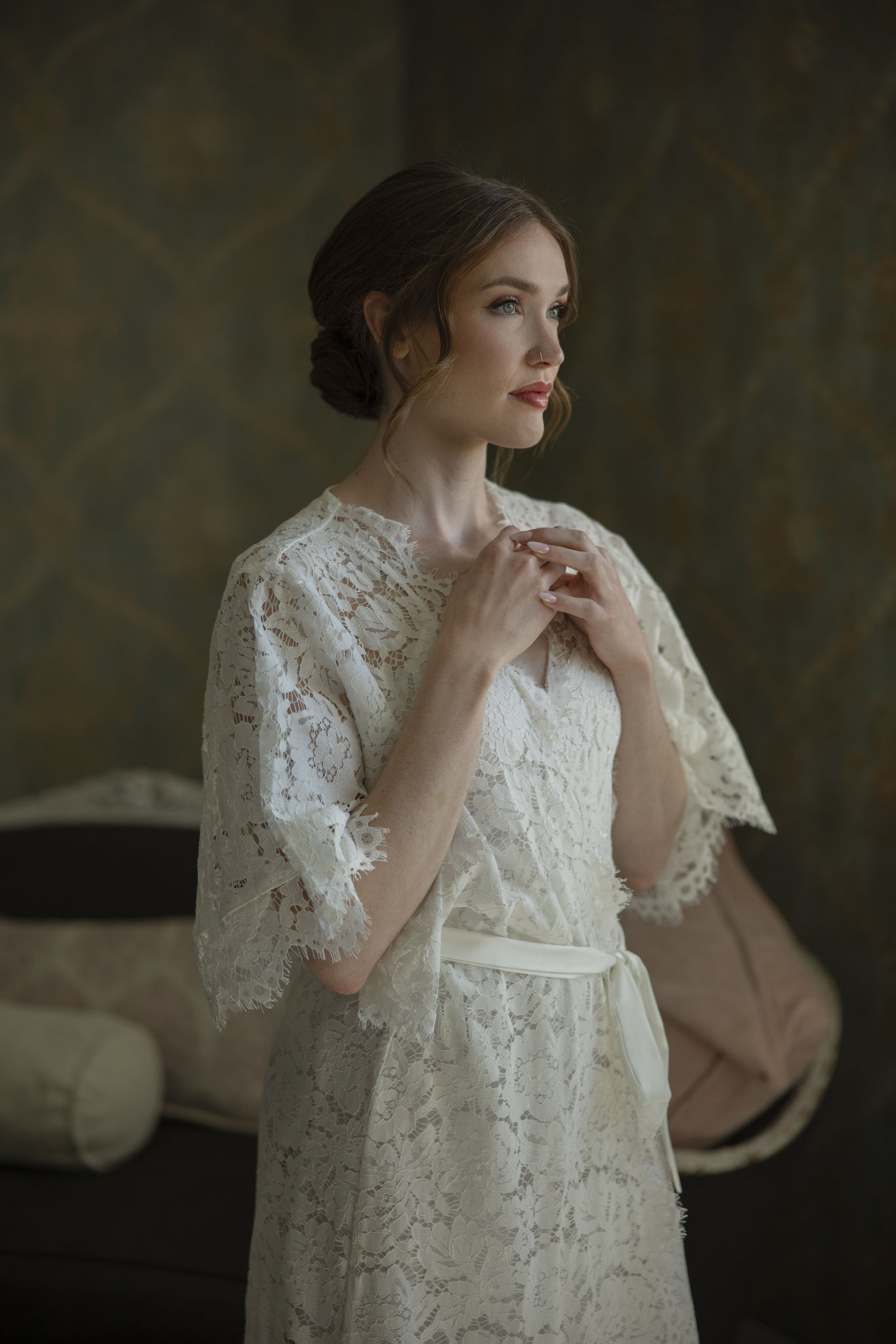 Fashion photoshoot with a woman posing in a dress