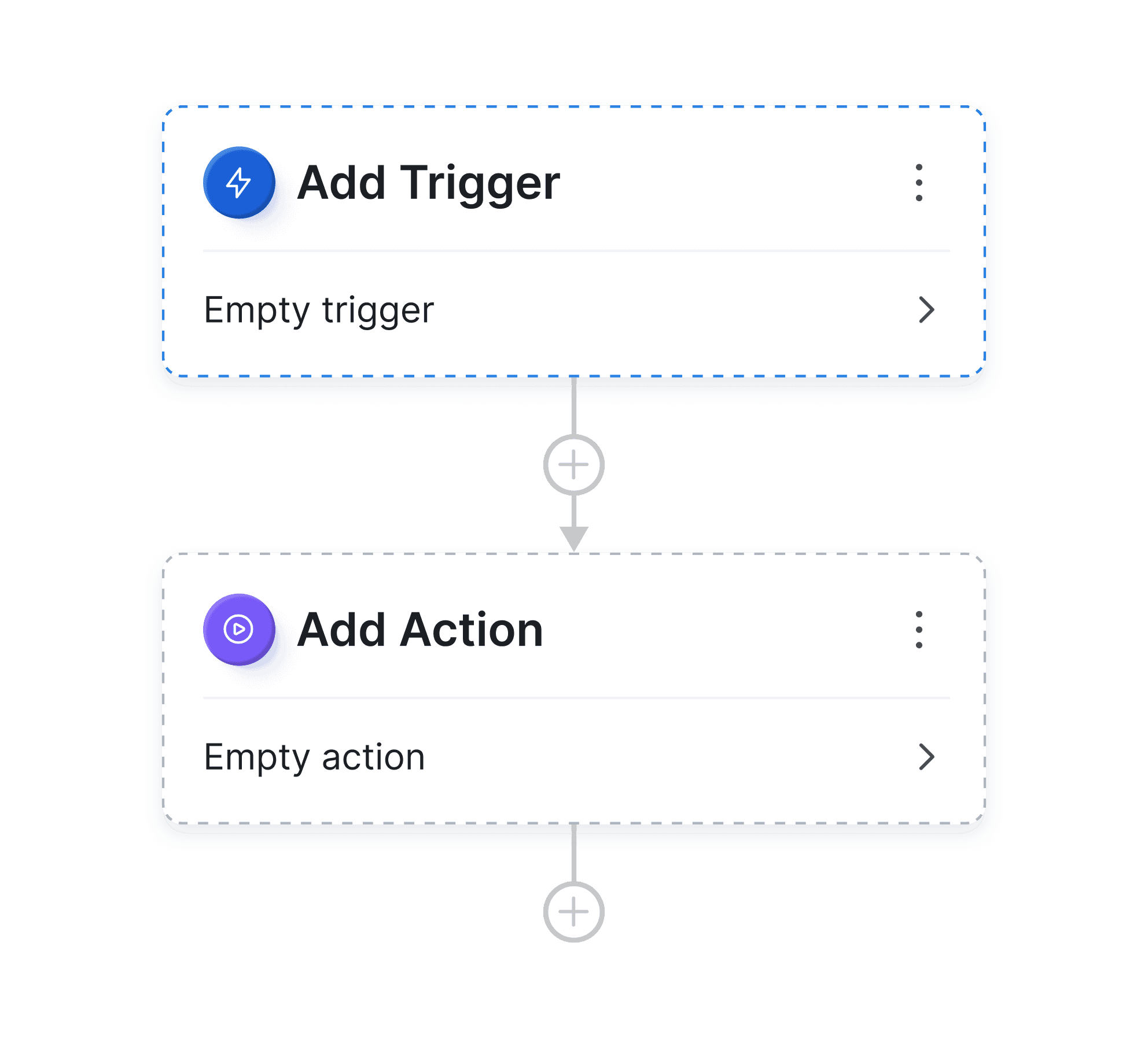 Two monitors featuring the add action interface and add action buttons for functionality demonstration.