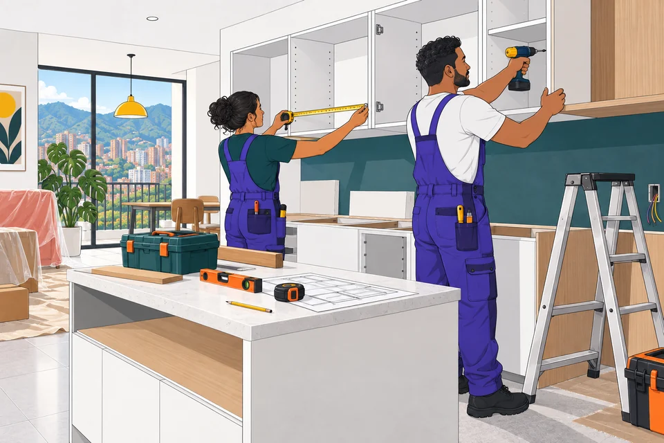 Profesionales realizando trabajos de remodelación en un hogar colombiano.