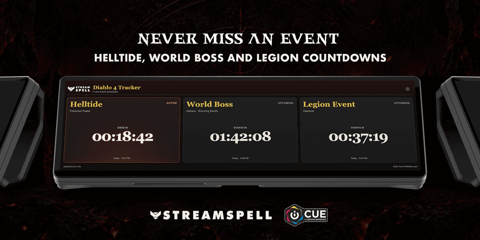 Event states, locations and countdowns use schedule data from Helltides.com — official product preview