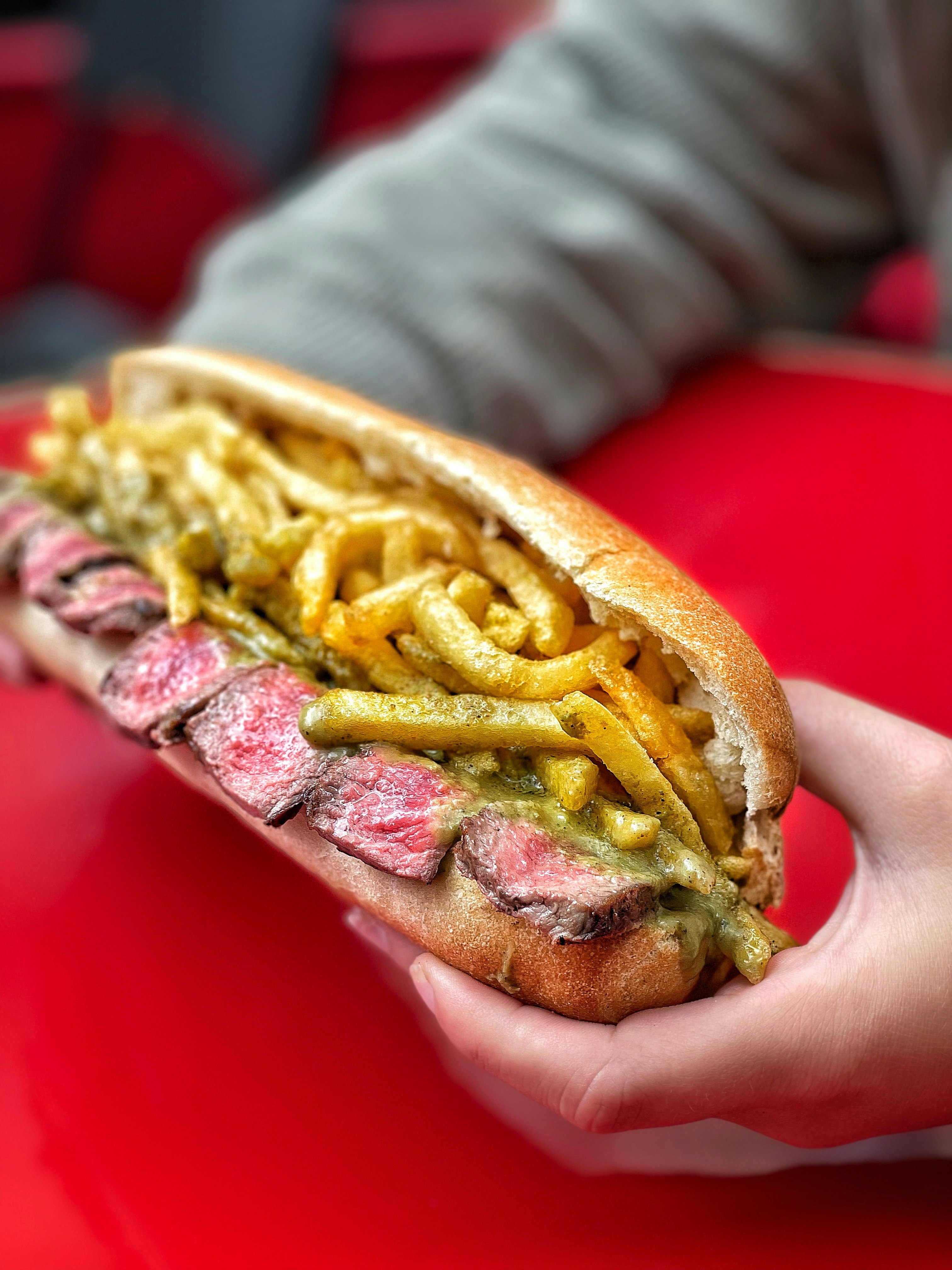 Traditional steak and frites sandwich