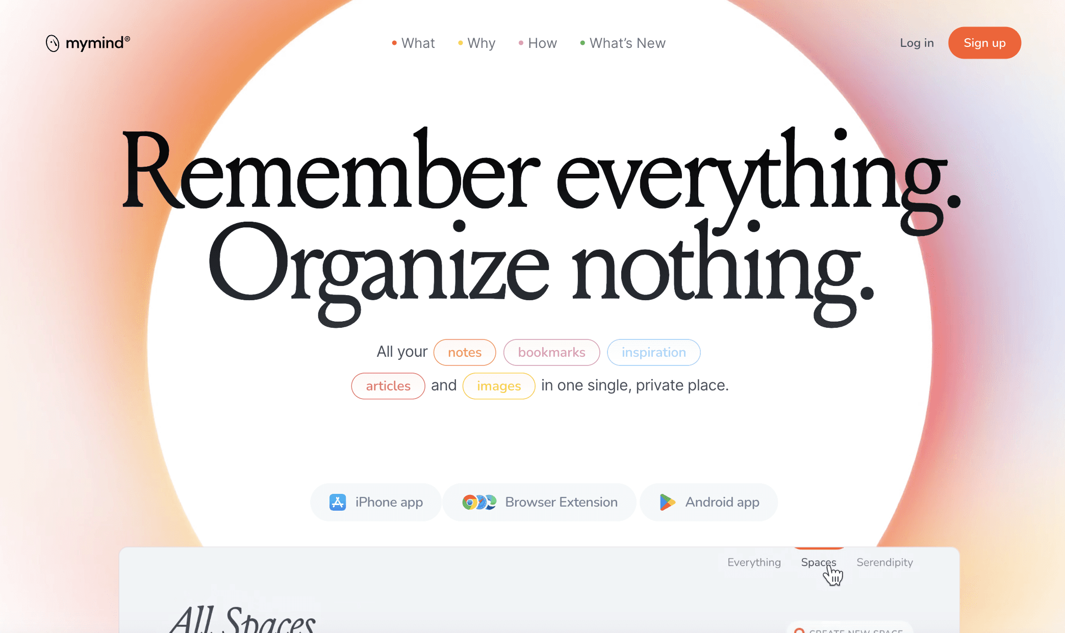 mymind landing page