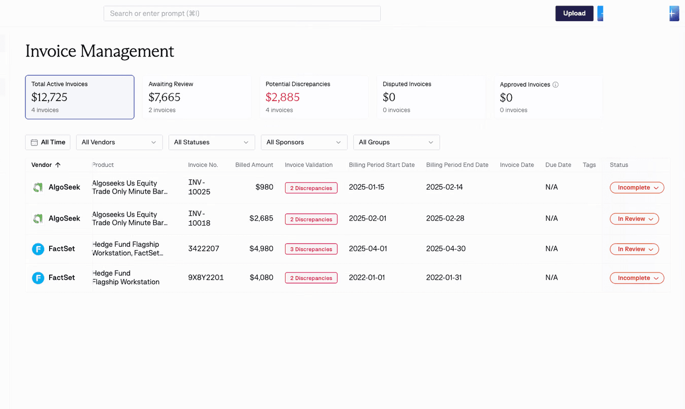 Spend dashboard