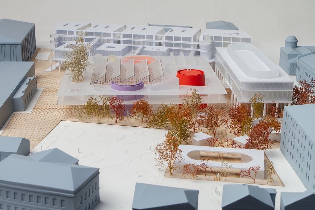 Miniature model made out of acrylic plastic with miniatures trees