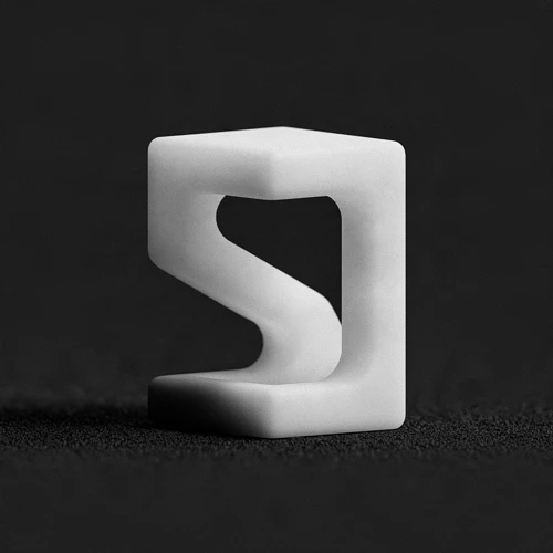 White sculptural S monogram on a dark textured surface