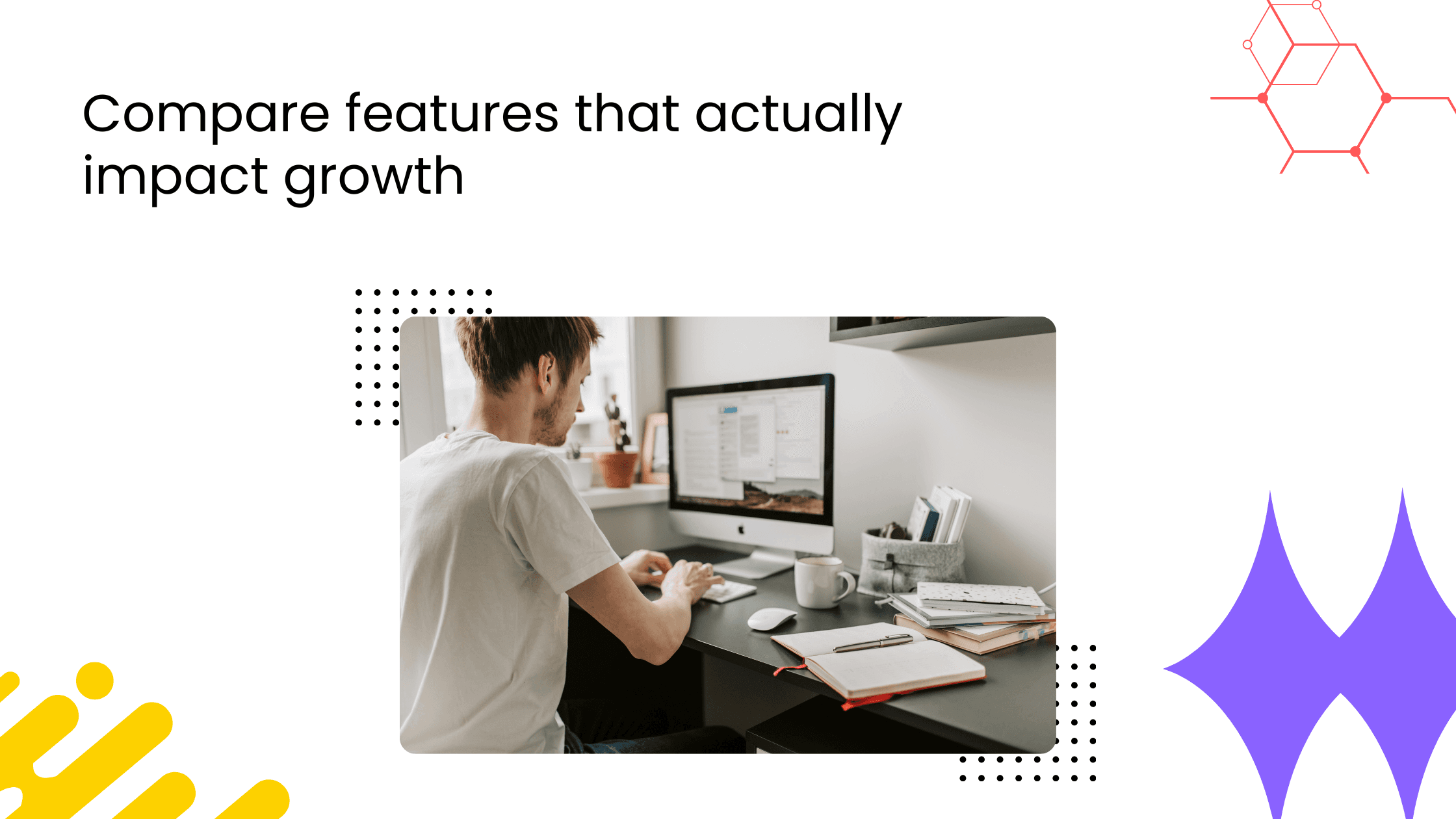 Coach working at a desk beside text about coaching platform features that support business growth.