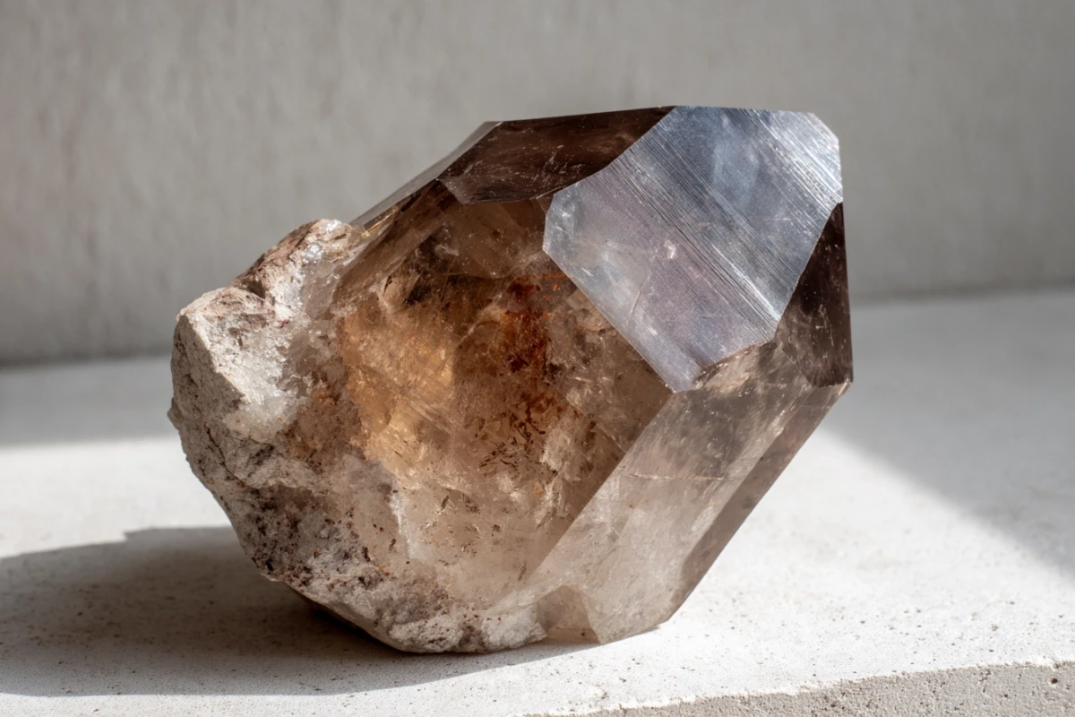 Natural smoky quartz crystal with brown-gray coloration.