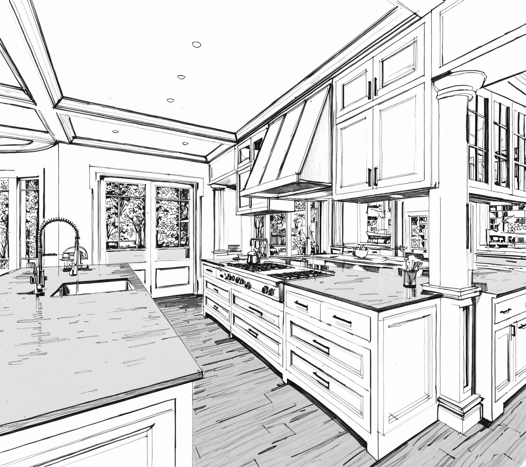 Kitchen Render Black and White