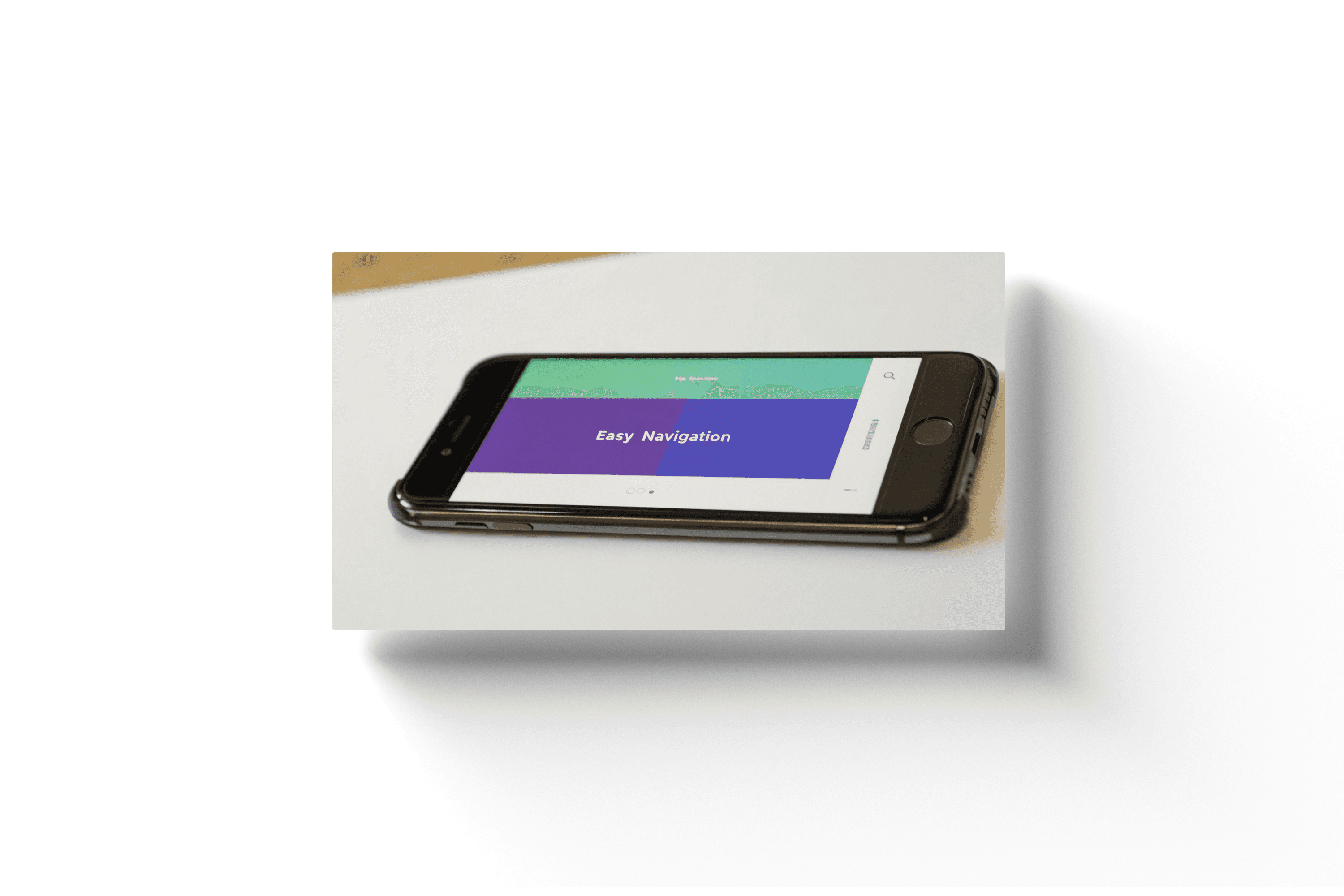 a tablet with purple text showing 'easy navigation'