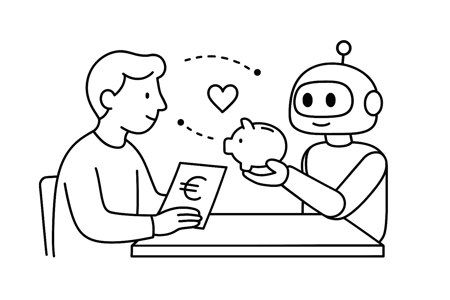 Minimalist black line-drawing of interconnected service design elements: AI-powered systems, user interactions, and strategic workflows illustrating AI integration into holistic customer experiences.