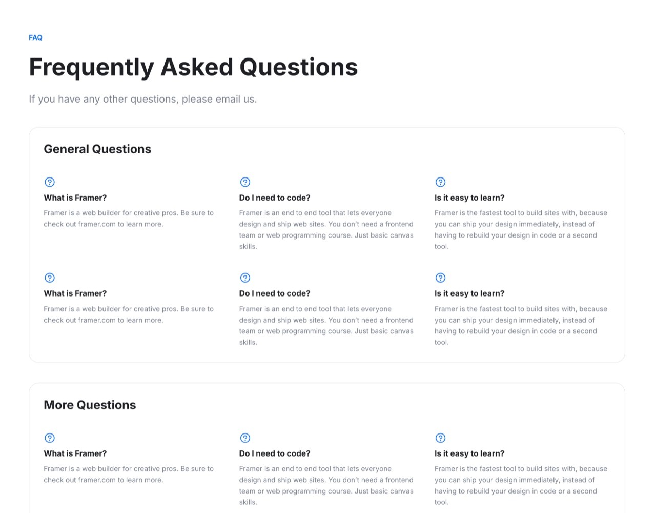 Framer FAQ Section - Frameblox UI