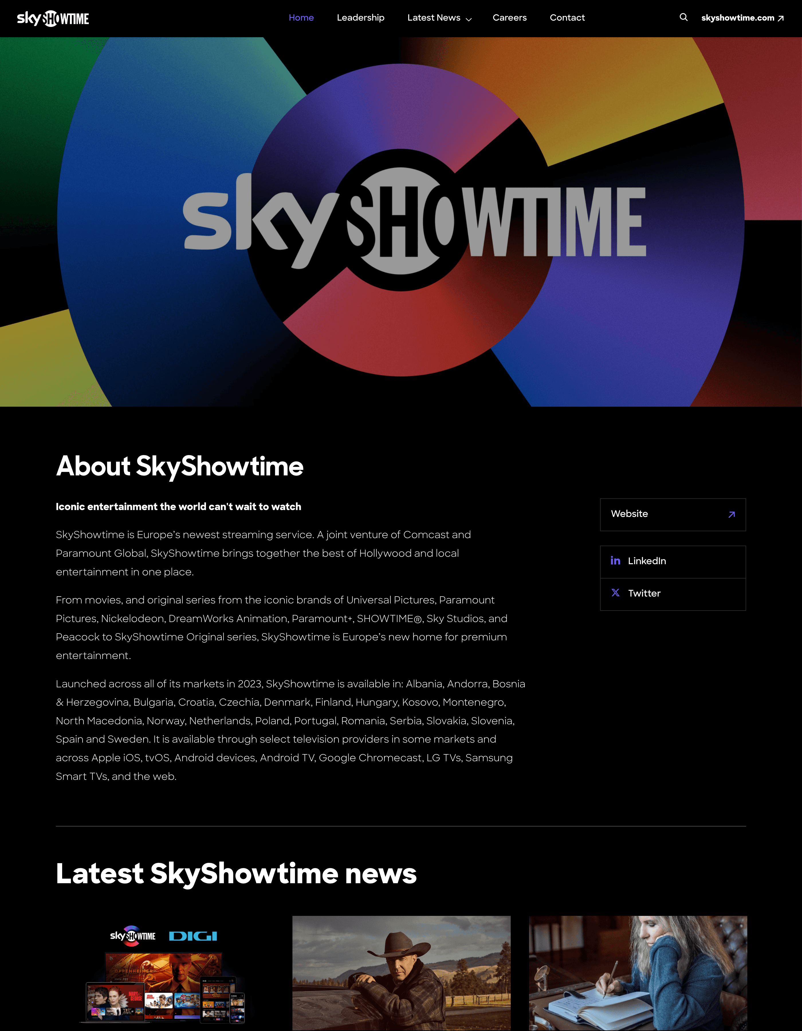 SkyShowtime newsroom example showcasing latest news and press releases