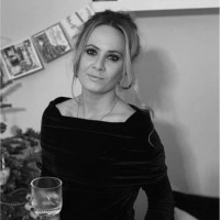 A photo of woman in red