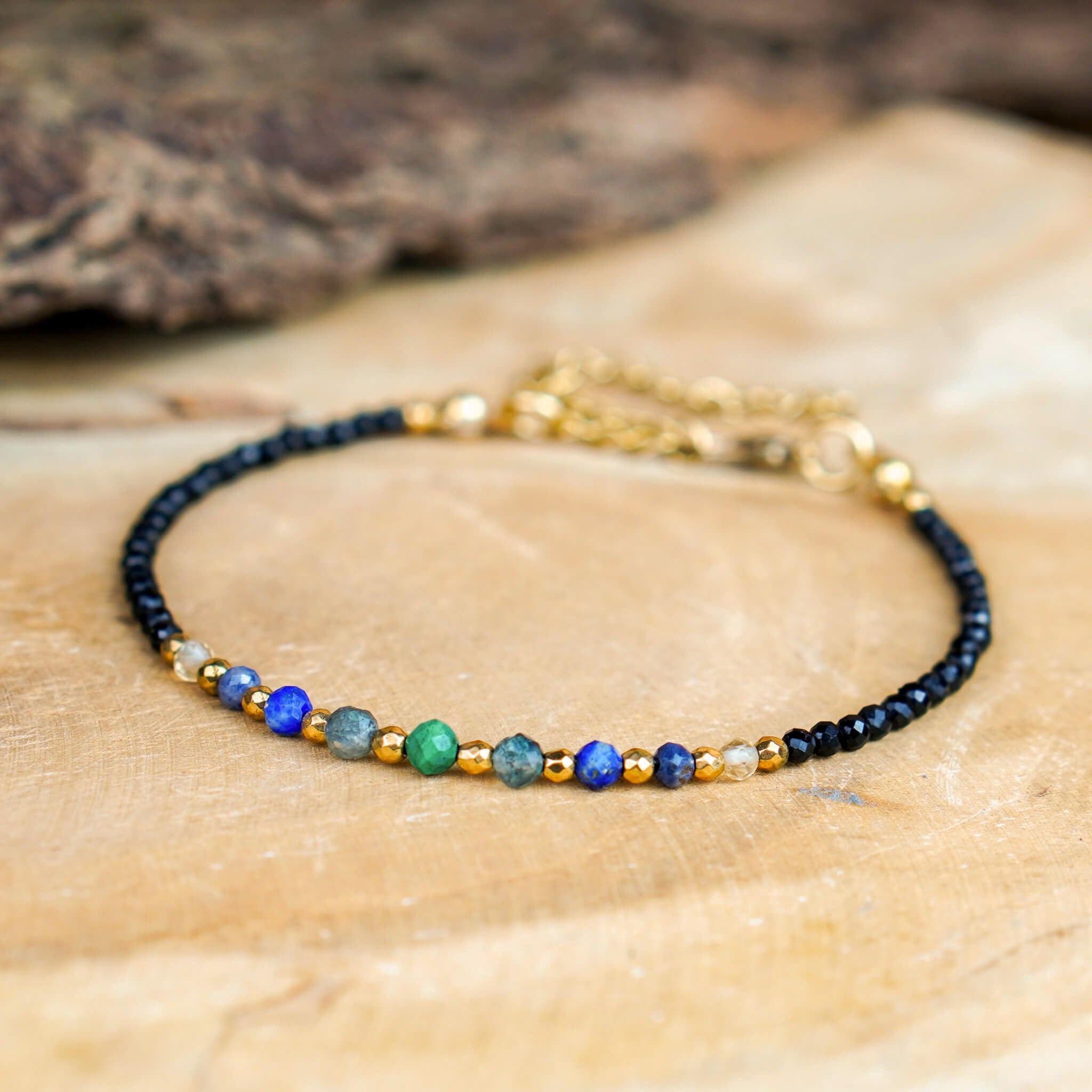 Bransoletka z malachitem agatem lapisem lazuli szafirem cytrynem dla niej zapinana i regulowana