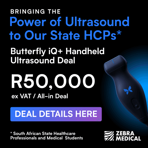 Bringing the power of ultrasound to our state HCPs* *South African State Healthcare professionals and Medical Students. Butterfly iQ+ Handheld ultrasound deal. R50,000 ex VAT/ All-in deal. Deal Details here. Zebra Medical.