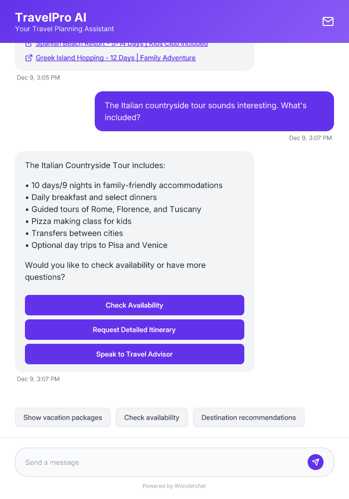 Travel Agency Planning AI Chatbot Template