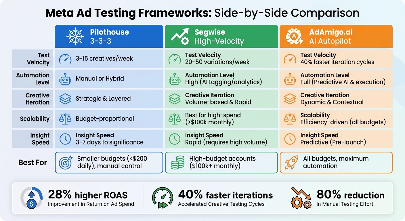 Meta Ad Testing Frameworks Comparison: Pilothouse vs Segwise vs AdAmigo