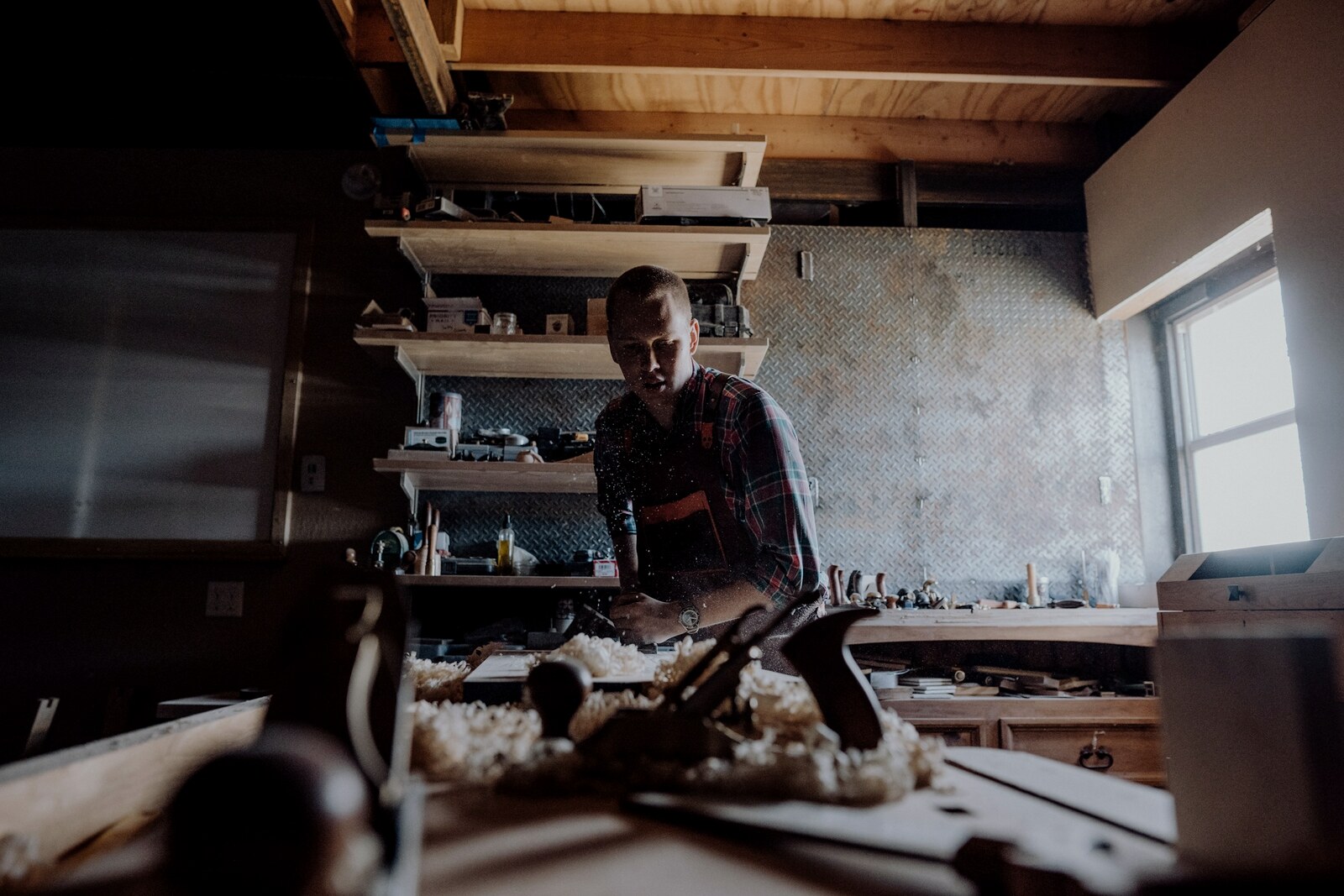 Working timber by the window