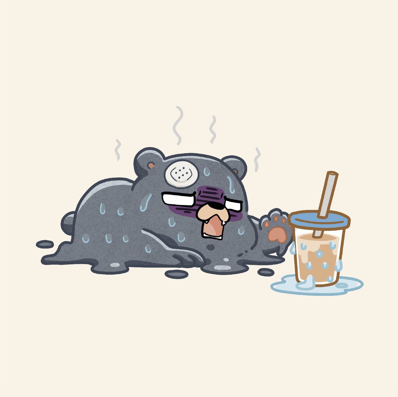 阿布熊躺在地板上無力耍廢的日常插圖