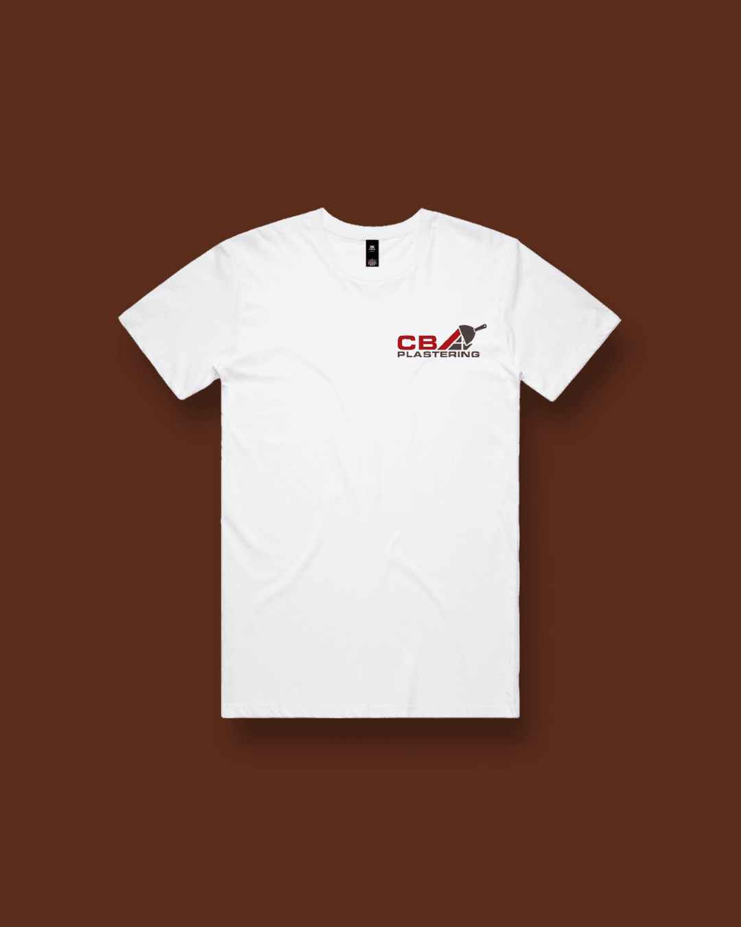  Custom T-shirt design for CB Plastering, giving a local trade a clean, professional on-site look.