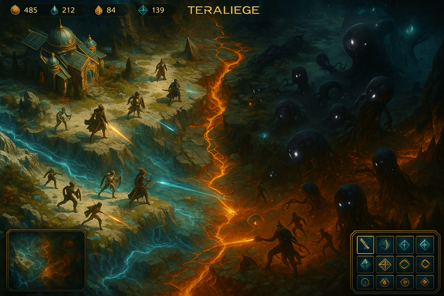 The image captures division before action, The fiery line does not mark opposition as much as it does decisive intent..