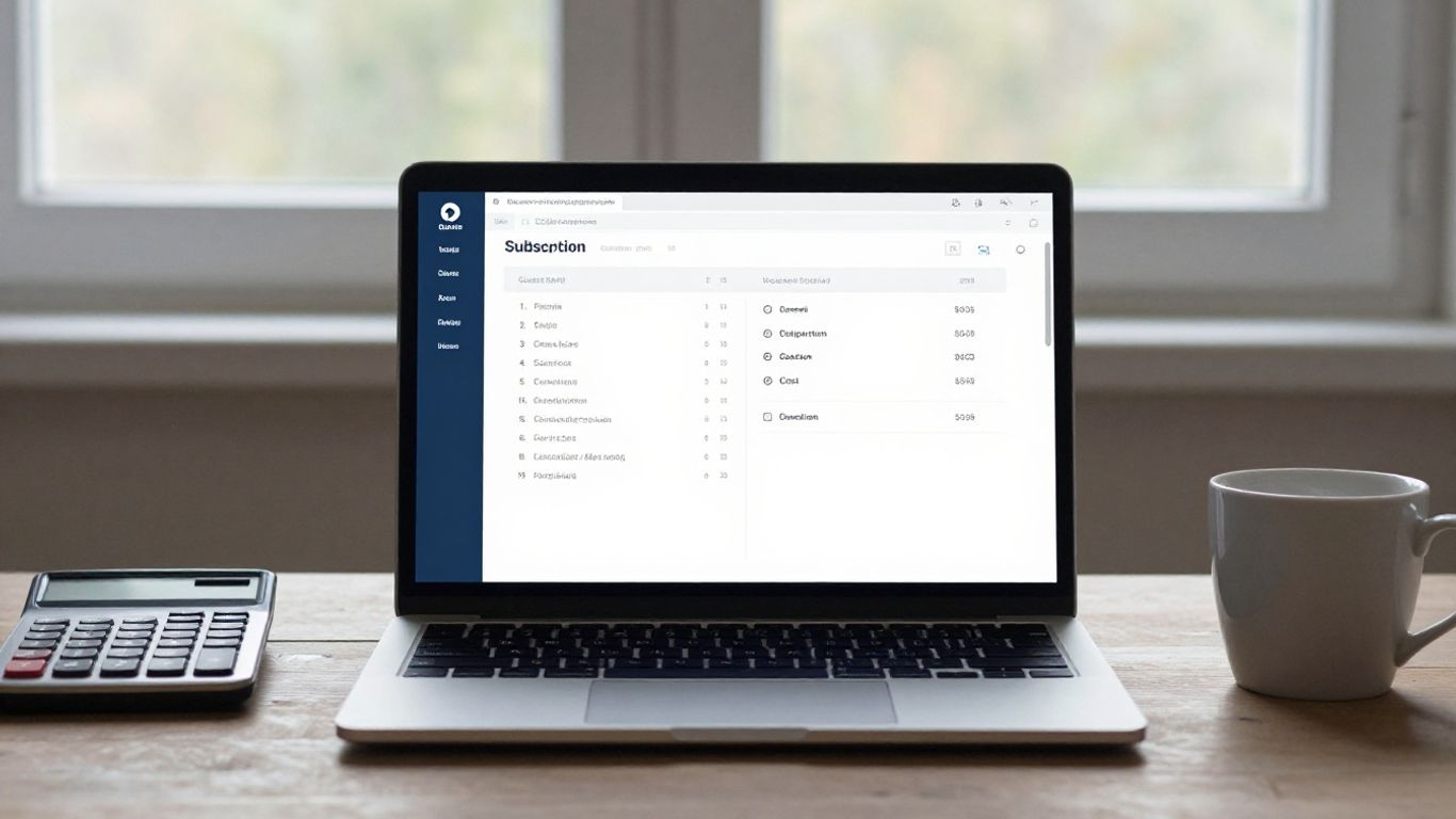 A laptop beside subscription comparison notes