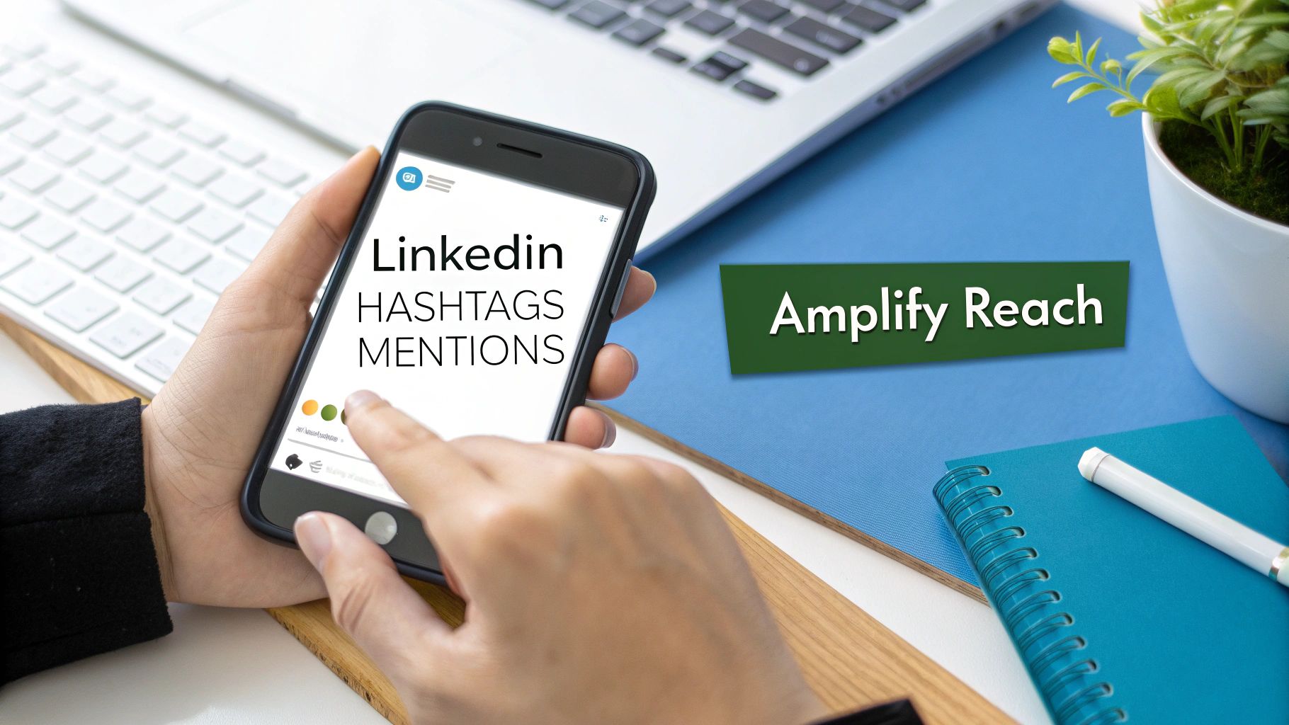 A person using a megaphone, symbolising the amplification of a LinkedIn post's reach through advanced tactics.