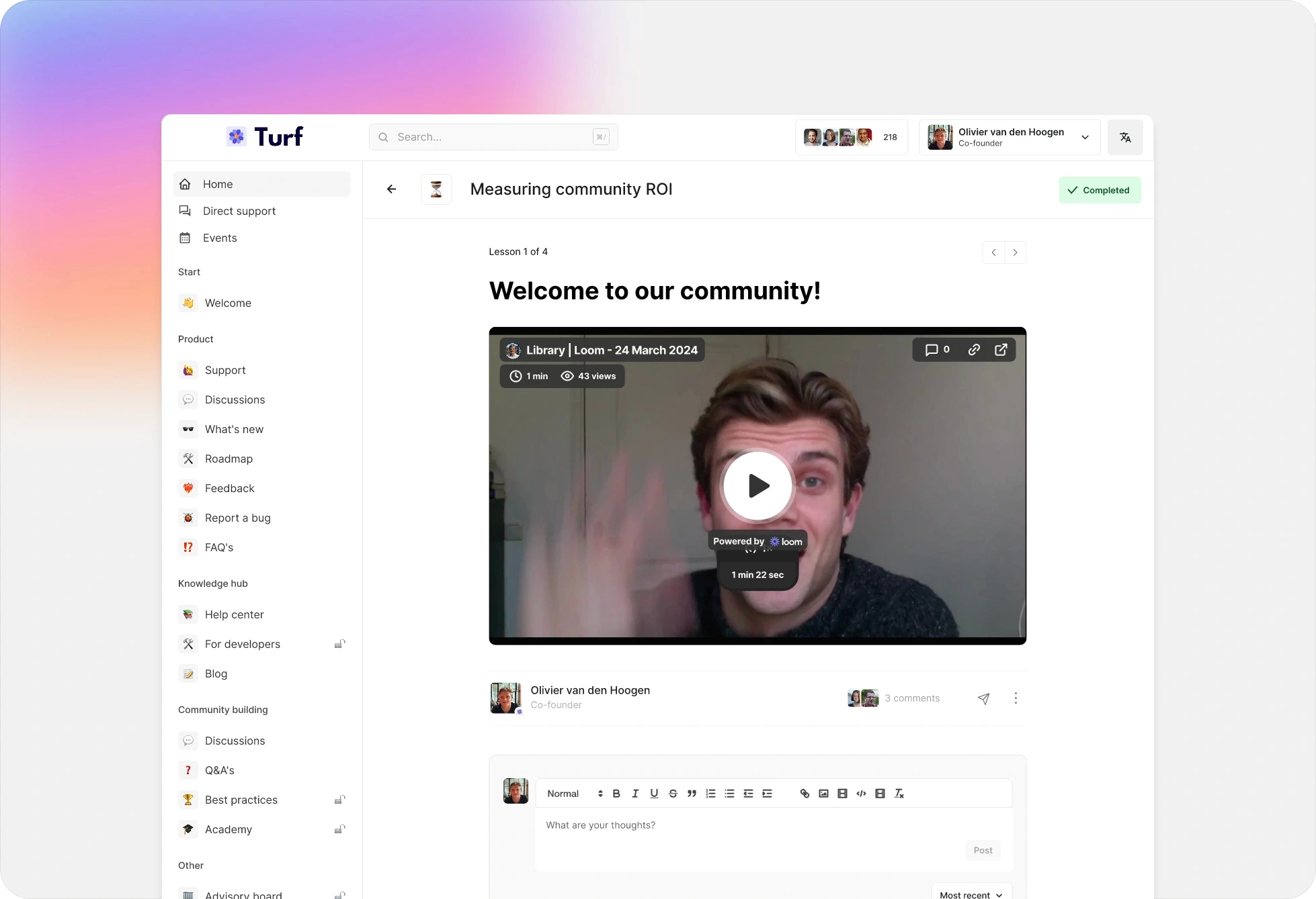 Courses functionality in the Turf platform.
